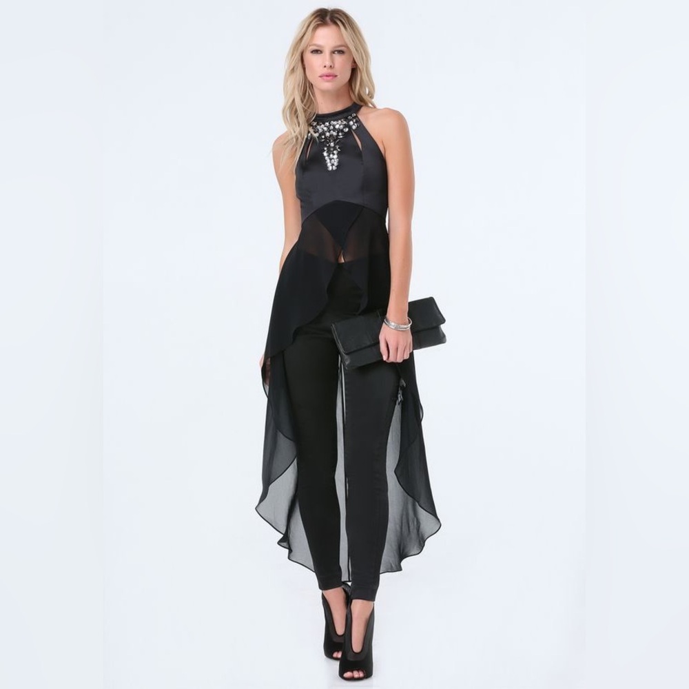 Bebe embellished hi low halter top